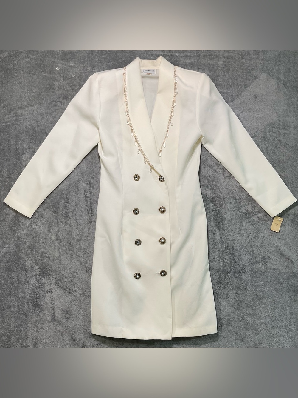 Chic Double-Breasted Cream PowerDress with Beaded Trim